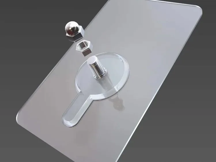 Klebenagel entfernen: Klebenagel aus Metall mit transparenter Klebefläche, Schraube und Mutter