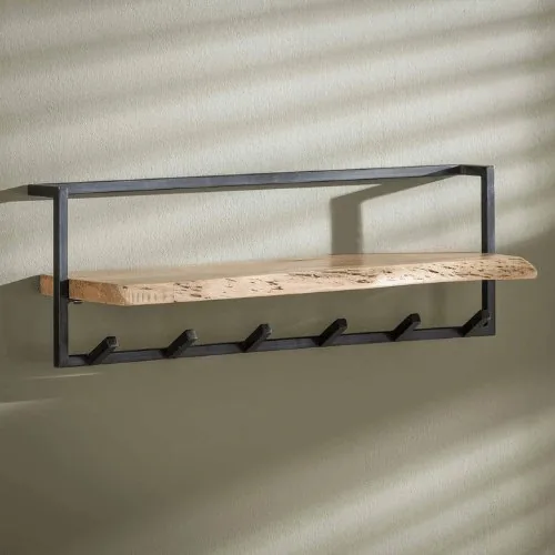 Wandregal aus Holz mit Haken